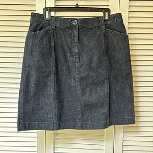LL Bean Denim Classic Fit Skirt Front and Back Pockets Stretch Size 14